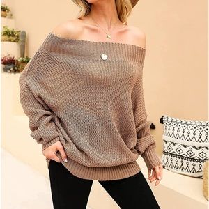 Women's Off Shoulder Sweater Batwing Sleeve Loose Oversized Pullover Knit